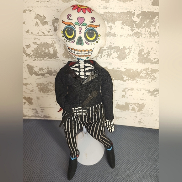 Day Of The Dead Skeleton Doll Striped Pants Shelf Sitter Halloween Holiday Home - Picture 4 of 16